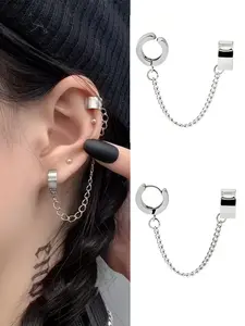 Y2K Punk Style Stainless Steel Clip Earrings, Non-Piercing Fake Hoop Ear Cuff, Cartilage Tragus Helix Jewelry for Women and Men