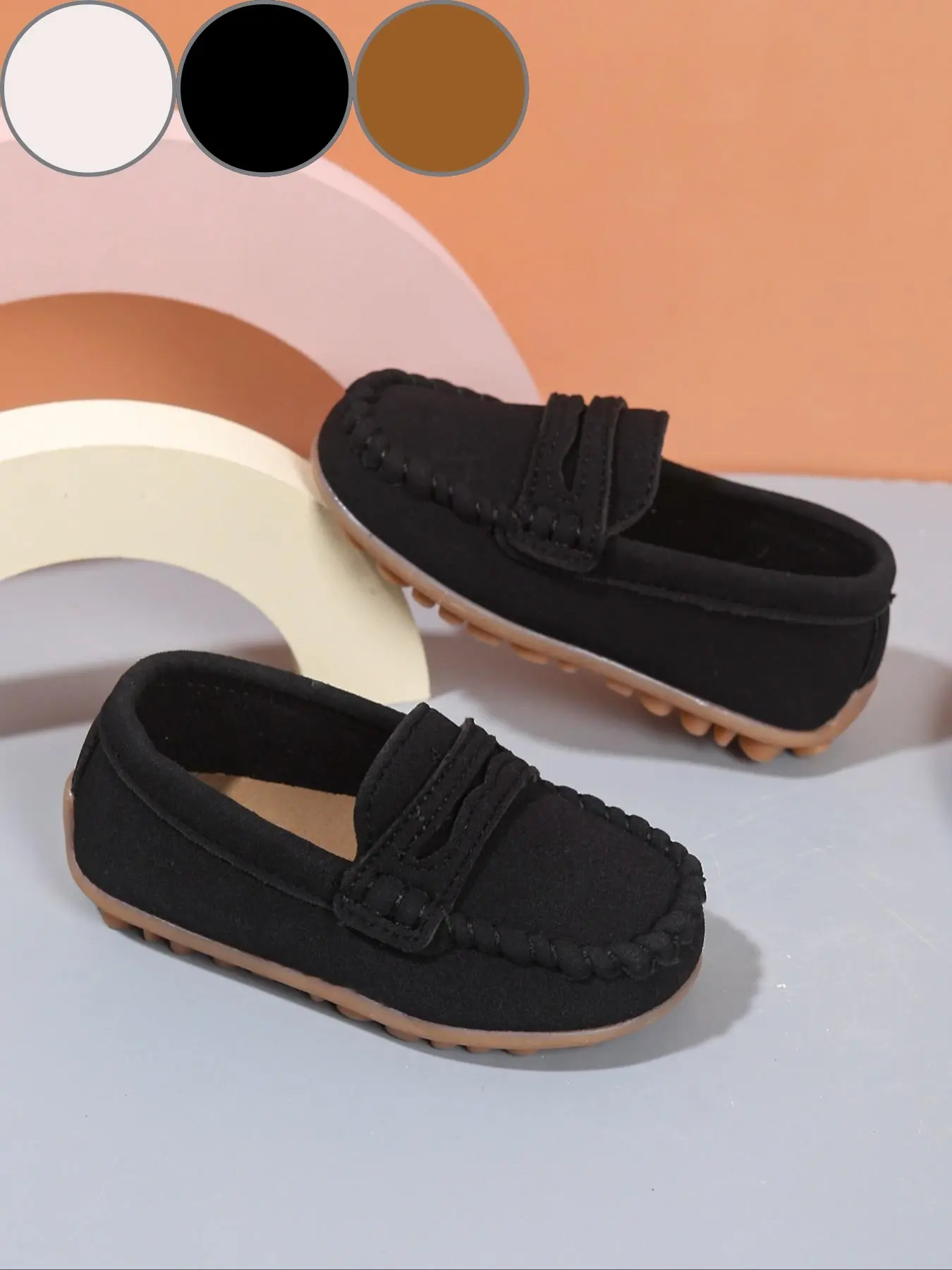 Boys' lightweight lace up loafers, retro solid color design, comfortable EVA sole suitable for casual wear, suitable for parties and outdoor activities, Slip On Shoes, Footwear