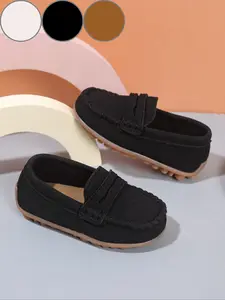 Boys' lightweight lace up loafers, retro solid color design, comfortable EVA sole suitable for casual wear, suitable for parties and outdoor activities, Slip On Shoes, Footwear