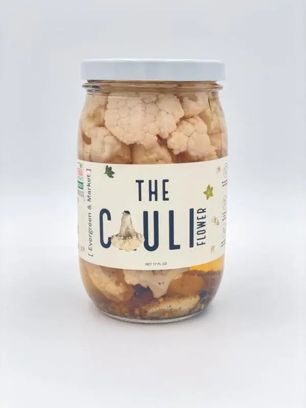 Evergreen and Market The Cauliflower Pickles - 17 oz Ambient Pickled Cauliflower, No Artificial Additives, Crisp Tangy Snack or Meal Enhancement