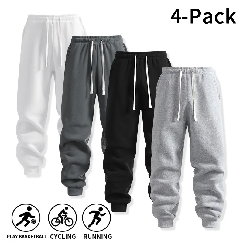 Men 4‑Pack Versatile Jogger Sweatpants, Soft Knit Relaxed‑Fit Cuffed Trousers for Active Young Males & Casual‑style Guys, Workout Home‑Relaxing and Daily City‑wear school season
