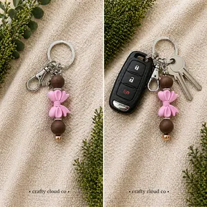 Blush Bow Beaded Keychain
