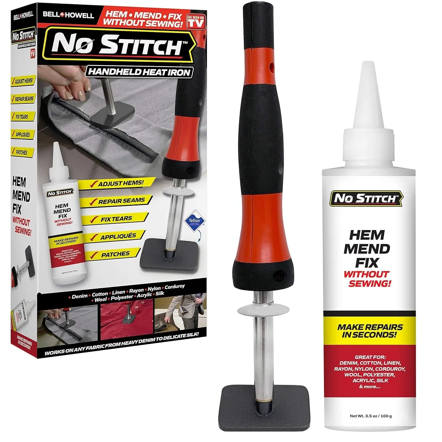 No Stitch Handheld Heat Iron – No-Sew Fabric Repair Kit for Hemming & Mending No Stitch Handheld Heat Iron – No-Sew Fabric Repair Kit for Hemming & Mending