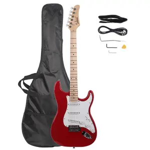GST Maple Fingerboard Electric Guitar Bag Shoulder Strap Pick Whammy Bar Cord Wrench Tool Red