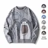 Men's Unisex Oversized Crew Neck Long Sleeve Knitted Pullover - Winter Thick Polyester Knitwear, Halloween Casual Streetwear, Retro Vintage Grey Clothing
