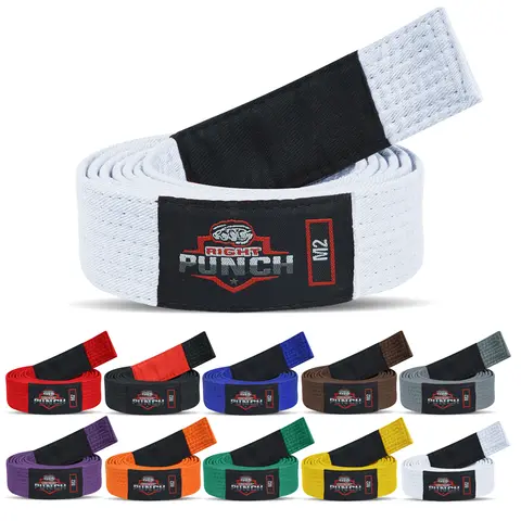 Right Punch BJJ Belt for Men, Women & Kids – Brazilian Jiu Jitsu Gi Belt with Rank Stripe Bar – Adult & Youth Martial Arts Belt