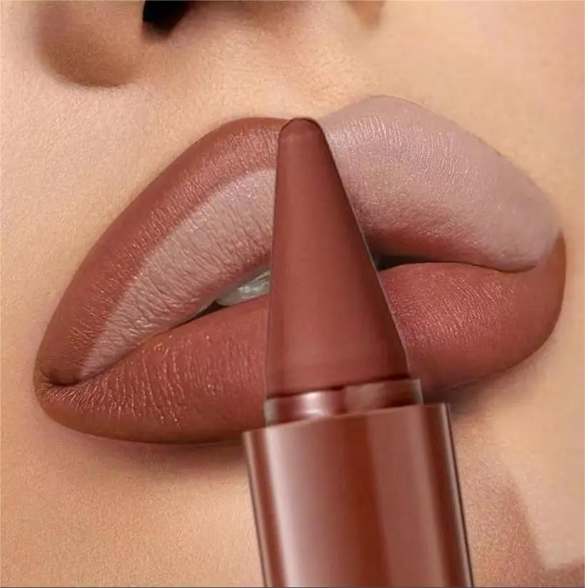 2-In-1 Rotating Soft Matte Lipstickand Lip Liner, Easy to Apply Velvet Matte Finish, Natural Lip Liner,Available in 6 Colors, Matte Lip