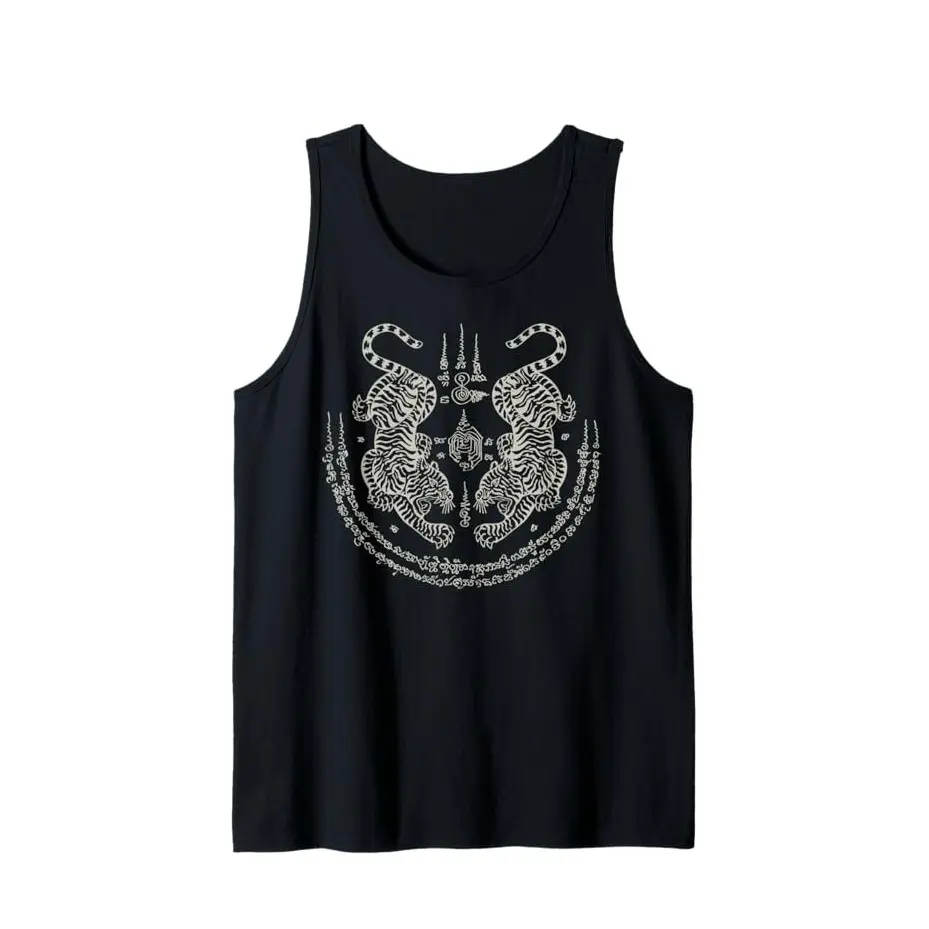 Sak Yant Thai Tattoo Twin Tiger Tank Top, Muay Magical Thailand Gift Tank Top, Trendy Unisex Top, Gift For Mom