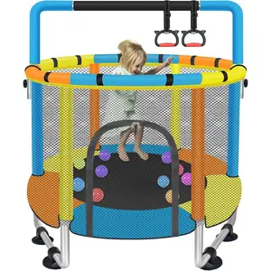 2025 Toddler Trampoline for Kids Ages 1-8, 55'' Small Trampoline with Safety Enclosure Net & Adjustable Gymnastics Bar, Indoor & Outdoor Baby Mini Trampolines, Birthday Gifts for Children & Boys & Girls