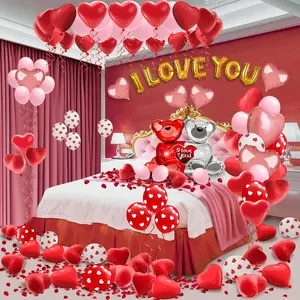 54PCS Valentine's Day Heart Balloons Setwith "I Love You" Foil Balloons, 1000 SilkRose Petals & Hanging Decor for Wedding,Anniversary & Romantic Night Decorations