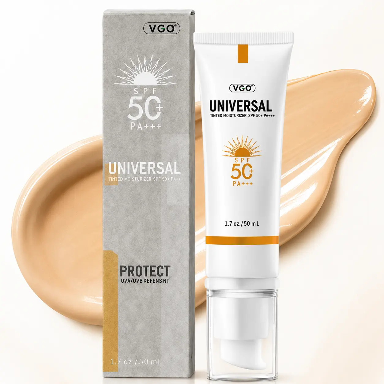 VGO Tinted Sunscreen SPF 50, 50 mL, Lightweight Tinted Moisturizer for Face, Hydrating Natural-Looking Finish