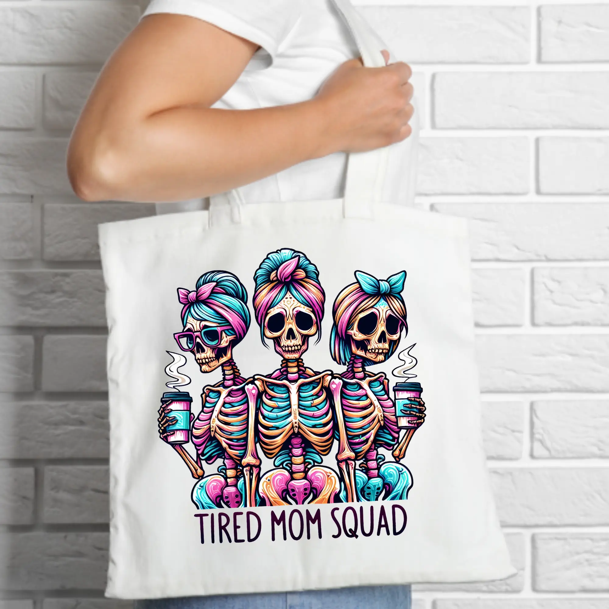 Tired Mom Club Skeletons Casual Vibrant Unisex Direct-To-Film Print, Ready-To-Press Print for Adults (None Adhesive)
