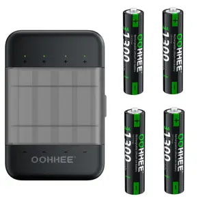 4 PCS 1.5V Rechargeable AAA 1300mWh Lithium Batteries with 4-slot Fast Charging Storage Box