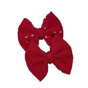 Valentine eyelet fabric Hair Bows Handmade | Heart Hair Bow Clips | Pink Red Love Bows Valentine’s Day Hair Accessories for Women | Cute Holiday Hair Bow, piggies, space buns