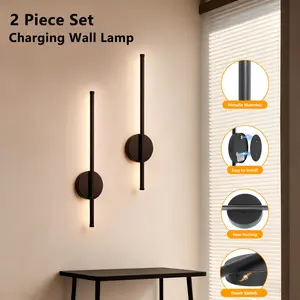 LED Charging Wall Lamp, 19.69-inch Black Line Wall Lamp, Dimmable Wall Lamp, Touch and Remote Control Switch, Stepless Dimming For Living Room, Study, Bedroom, Indoor Decorative Lighting Fixture, Free from Cable Restrictions