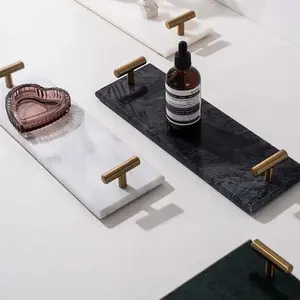 Nordic Marble Tray with Gold Handles, Luxury Vanity Organizer for Jewelry & Cosmetics