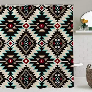Boho Style Bathroom Accessories, 1 Set Including Shower Curtain & Toilet Lid Cover & Floor Mat & U-shaped Mat, Bathroom Decor Supplies, Shower Curtain Sets
