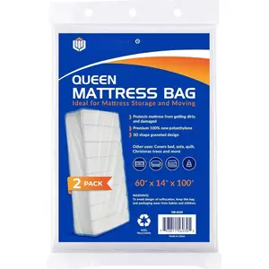 Mattress Bags 2-Pack for Moving & Storage - 1.5 Mil Clear Plastic  Mattress Moving Bags, Dust Protection
