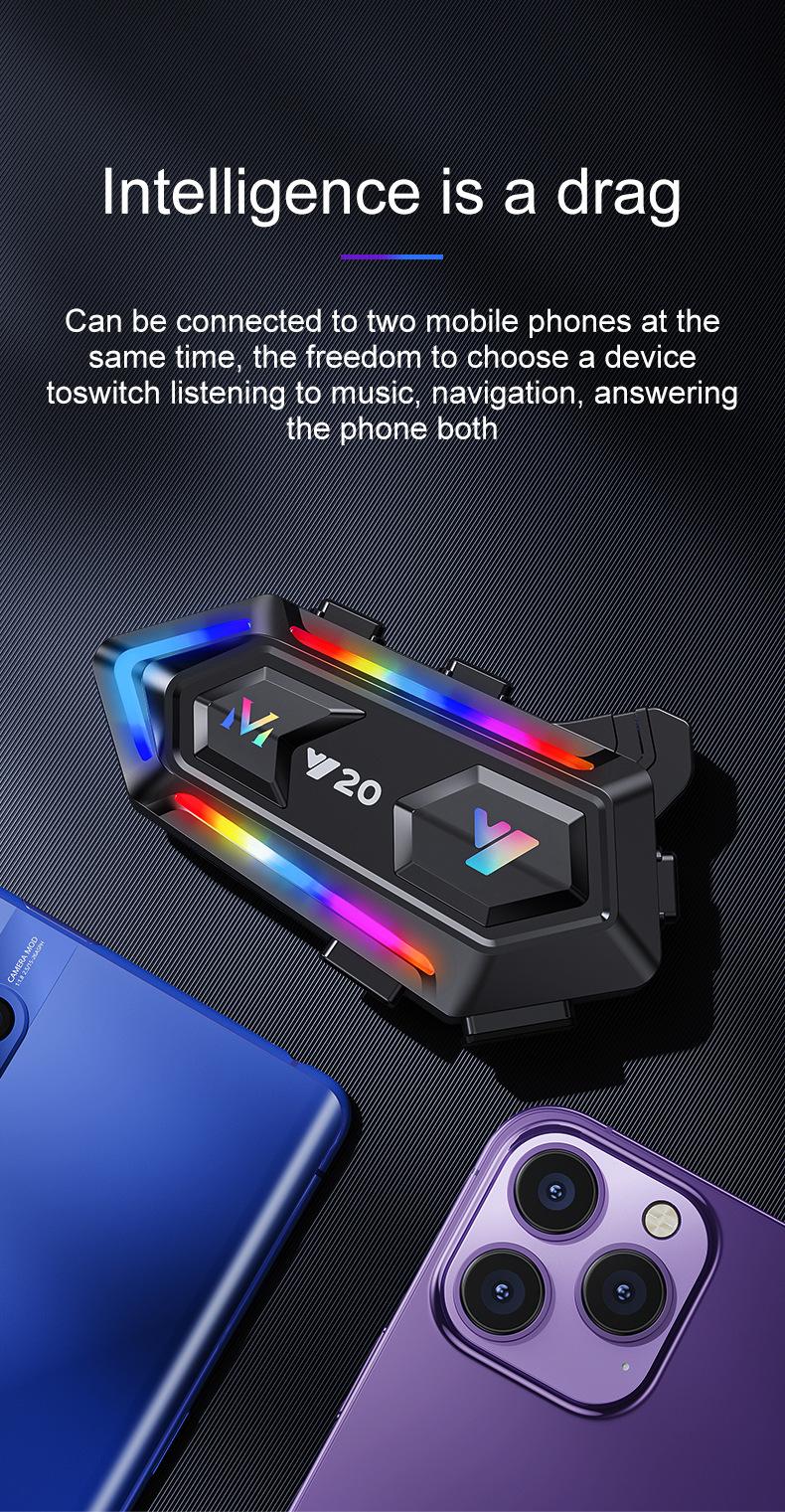 2026 NEW Motorcycle Helmet Bluetooth Headset, RGB Dazzling Lights, IPX6 Waterproof, Bluetooth 5.3, 1000mAh 25H Playtime, Noise Reduction, Hands-Free Call for Motorbike Riding