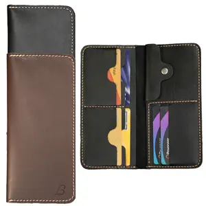 Men’s Handmade Full Grain Leather Wallet Slim wallet  Bifold, Compact and Durable Genuine Leather Card Holder for Everyday Use – Stylish, Fits Front Pocket, Ideal Gift for Him – long wallet Black