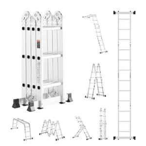 【Super Brand Day】VEVOR Multi-Purpose Folding Ladder, 7-in-1 Tall Step Ladder, A Frame 3 Step Adjustable Telescoping Ladder, 12ft Reach Height Heavy Duty Extension Ladder, 330 lbs Capacity for Household Outdoor Work,DEALS FOR YOU