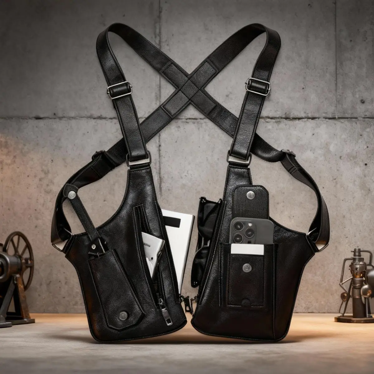 Sling Crossbody Bag for Men, Vintage PU Leather Underarm Holster with Anti-Theft Hidden Pockets for Athletic Outdoor Sports