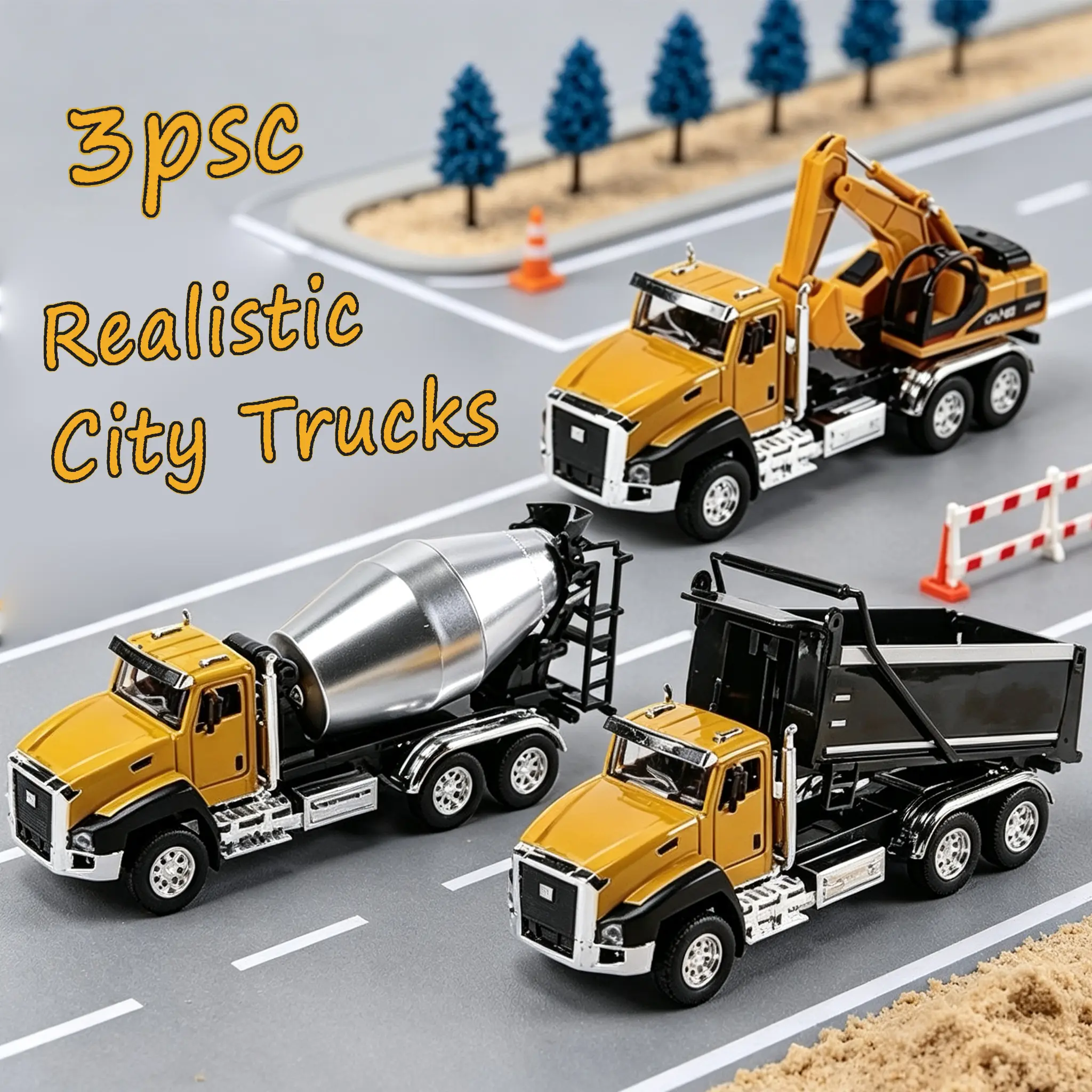 3PCS Pull Back Construction Truck Toy Set, Metal Engineering Vehicles with Cement Mixer, Excavator Truck & Dump Truck, Movable Parts, Gift for Kids Boys Girls 3+