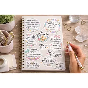 14-Pack Stickers Cristianos en Español | Frases Bíblicas Florales | Waterproof & UV Resistant