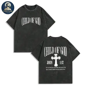 5pc set Child Of God God Blesses You Classic Retro Fashion Street Cross Jesus Popular Letter Pattern Print 230g Washed Cotton T-Shirt Men's Summer High-Quality Vintage Casual Round Neck tiktok shop deals fathers day gift ideas