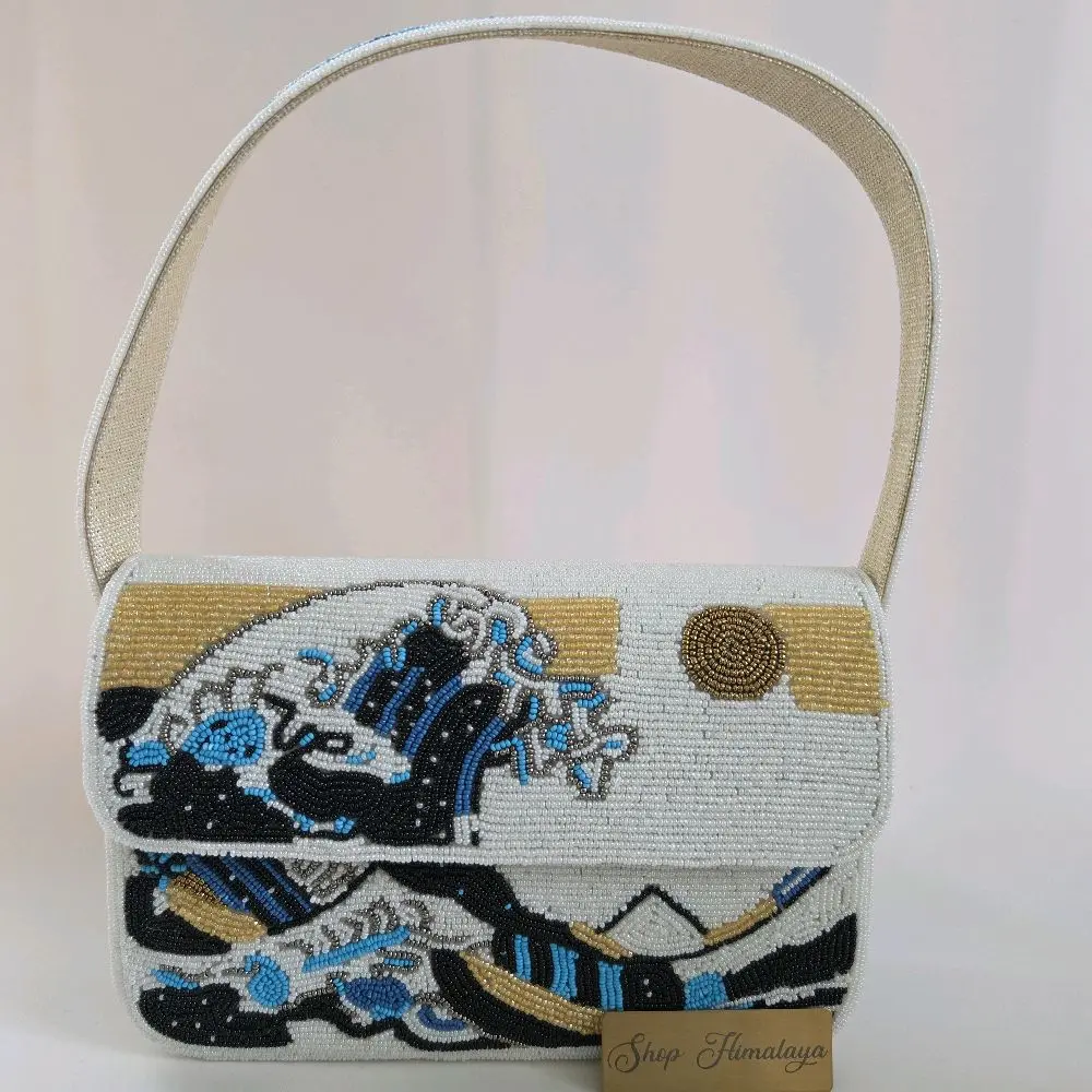 Handcrafted Beaded Ocean Wave Shoulder Bag, Stylish Clutch for Casual Outings