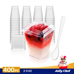2oz/3oz/5oz 100/400pc Dessert Cups & lids Spoons | Parfait Cups for Mousses, Puddings | Safe Plastic | Bakery Supply Case