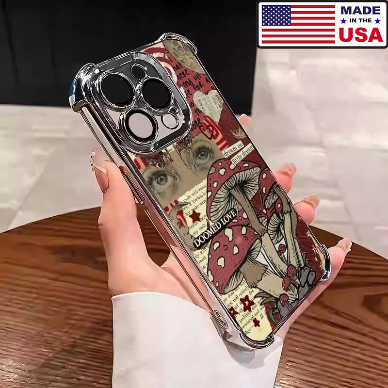 Doomed Love Mushroom Vintage Aesthetic Design Pattern Casing For iPhone 17 16 15 14 13 12 Samsung 22 23 24 25 Plus Pro Max Ultra Soft Silicon TPU Shockproof Protector Vintage Unique Fashion Mobile Phone Case