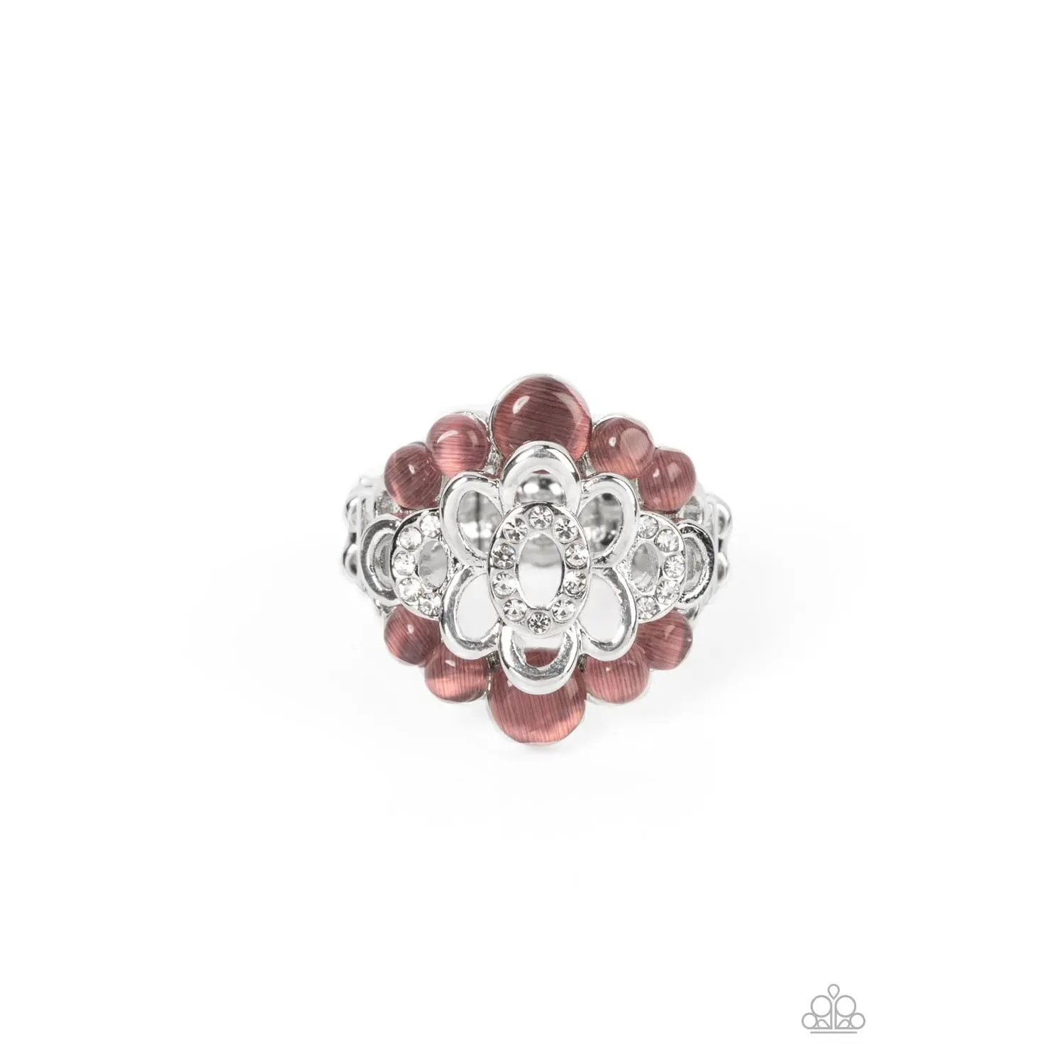 Eden Equinox - Purple Cat's Eye Silver Floral Ring - Paparazzi