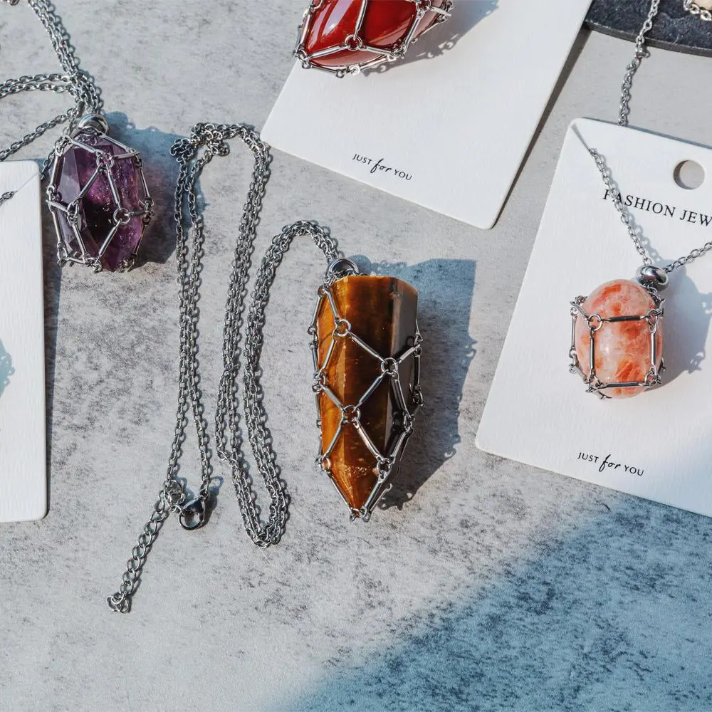 Natural Crystal Net Metal Bamboo Necklace【Point/Tumbled】