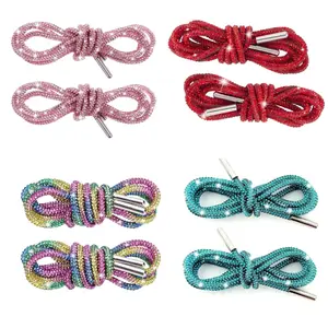 Rhinestone Glitter Shoe Laces 47'' Round Bling Crystal Rhinestone Shoelaces Christmas Decorations Colorful Glitter Drawstring Cords for DIY Sneakers Sweatpants Hoodies