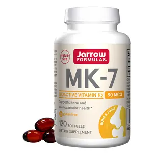 Jarrow Formulas MK-7 90 mcg Bioactive Vitamin K2 - 120 Softgels - Gluten Free - For Bone & Cardiovascular Health - Dietary Supplement