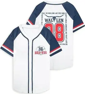 98 Baseball Shirt Women Cow Skull Graphic Fan Tshirt V Neck Country Vintage Jersey Button Down Short Sleeve Tops