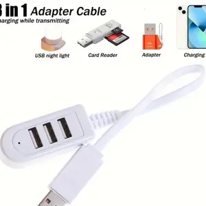 USB 2.0 Hub USB Hub 2.0 Multi USB Splitter Hub Use Power Adapter 3 Port Multiple Expander 2.0 USB Hub, 112cm