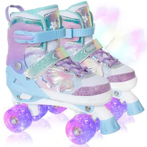 Nattork Adjustable Roller Skates for Children, Lavender Color with Fairy Wings and Wheels