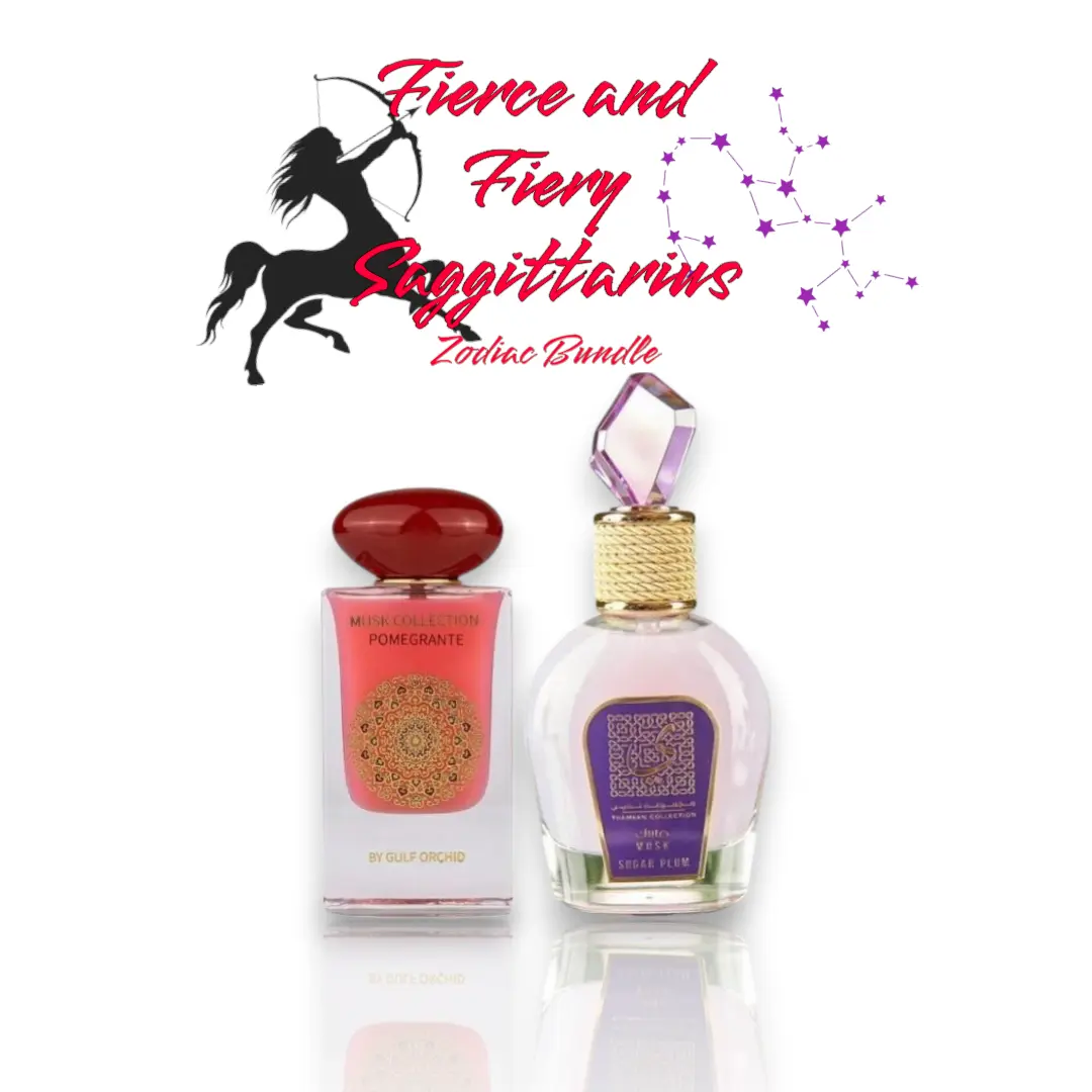 Lattafa Fierce & Fiery Sagittarius Zodiac Perfume Duet EDP, 100 ML-3.4 oz Unisex Fragrance with Pomegranate, Sugar Plum, Sandalwood, Sweet-Fruity & Musk Notes, Sensual Long Lasting Scent