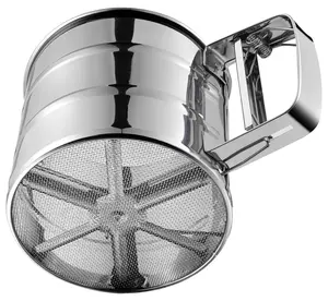 Flour Sifter, Stainless Steel Sifter for Baking, Double Layer Fine Mesh Baking Sifter, One Hand Press Crank Sifter for Powdered Sugar Shaker Duster, Flour Sieve Sifter for Baking Cakes，Kitchen gadgets