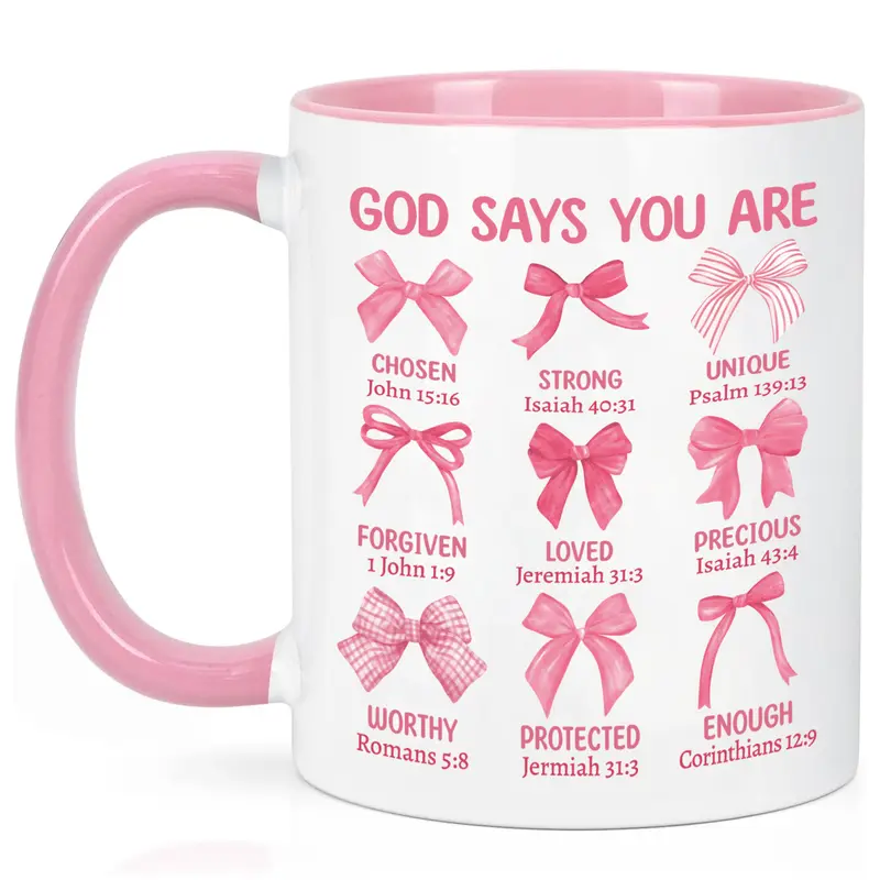 Christian Coquette Bows Mug for Women, Y2K Coquette Mug, Bible Verse Cup, Women's Jesus Coffee Mug, Christian Mugs, Accent 11Oz 15Oz Ceramic Mugs