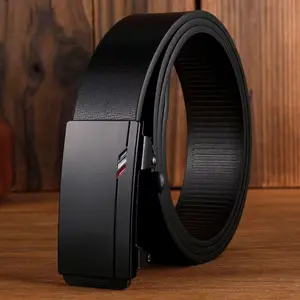 Men's Black Automatic Buckle Belt - Sleek Geometric Design, Premium Leather.Effortless Style for Formal & Casual Looks.Adjustable, Comfortable, and a Must - Have for Elevating Your Wardrobe!