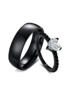 Couple Rhinestone Stainless Steel Ring, Wedding Promise Rings, Statement Rings, 2pcs Engagement Wedding Anniversary Party Jewelry Gift for Couples, Minimalist Aesthetic Jewelry Gift, with Box