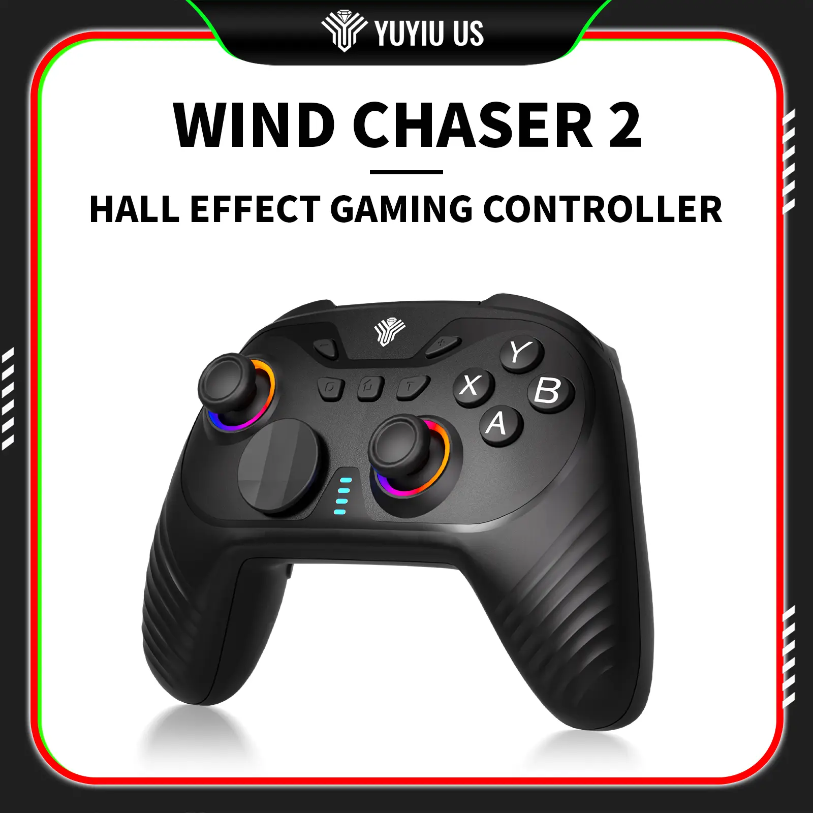 YUYIU Wind Chaser 2 Wireless Dual Hall Anti-Stick Drift Game Controller - Linear Triggers, 6-Axis Gyro, Dual Vibration, Macro Back Buttons, Replaceable D-Pad, 1000Hz Rate, RGB, 1000mAh Battery Powered for Switch/PC, Steam, Android Gaming Accessories techv
