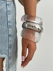 Transparent Bracelet Set for Women, Wide Resin Band Design for Mature Style, Perfect Holiday Gift Accessory