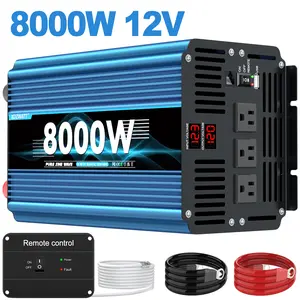 Inverter 8000W Peak Power Pure Sine Wave Car Power Inverter For Vehicle Laptop RV Truck Boat, With LCD Display Remote Control 12V/24V DC To 110V 120V AC, With 3 US Sockets