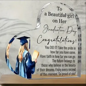 Summervibes,Acrylic Heart Engraved Text Graduation Keepsake Sign - Personalized Home Decor Wall Decoration, Inspirational Gift for Graduates, Ideal for Home Supplies
