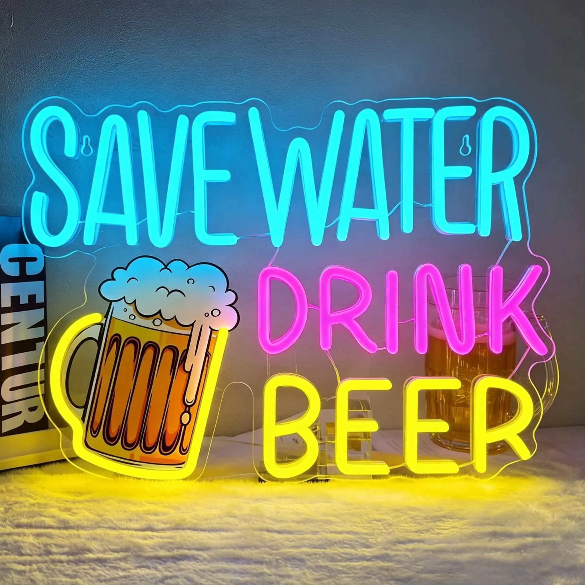 Save Water Drink Beer Neon Signs Light Beer Neon Lights for Wall Decor USB powered With Dimmable Neon Bar Signs for Home Beer Bar Man Cave Pub Restaurant Bistro Club Party Decorations Installation Accessories