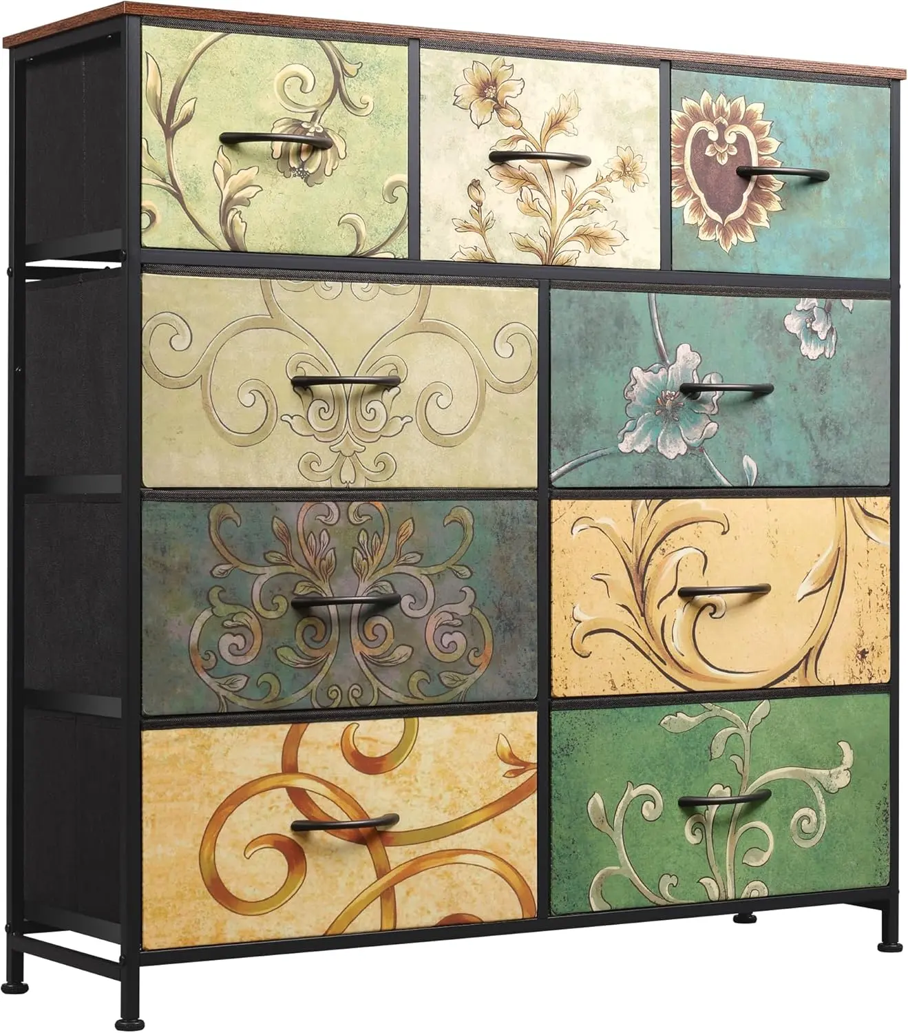 Slim 9-Drawer Storage Tower for Hallway & Living Room – Versatile Organizer for Entryway, Closet. Steel Frame, Fabric Bins, Space-Saving.